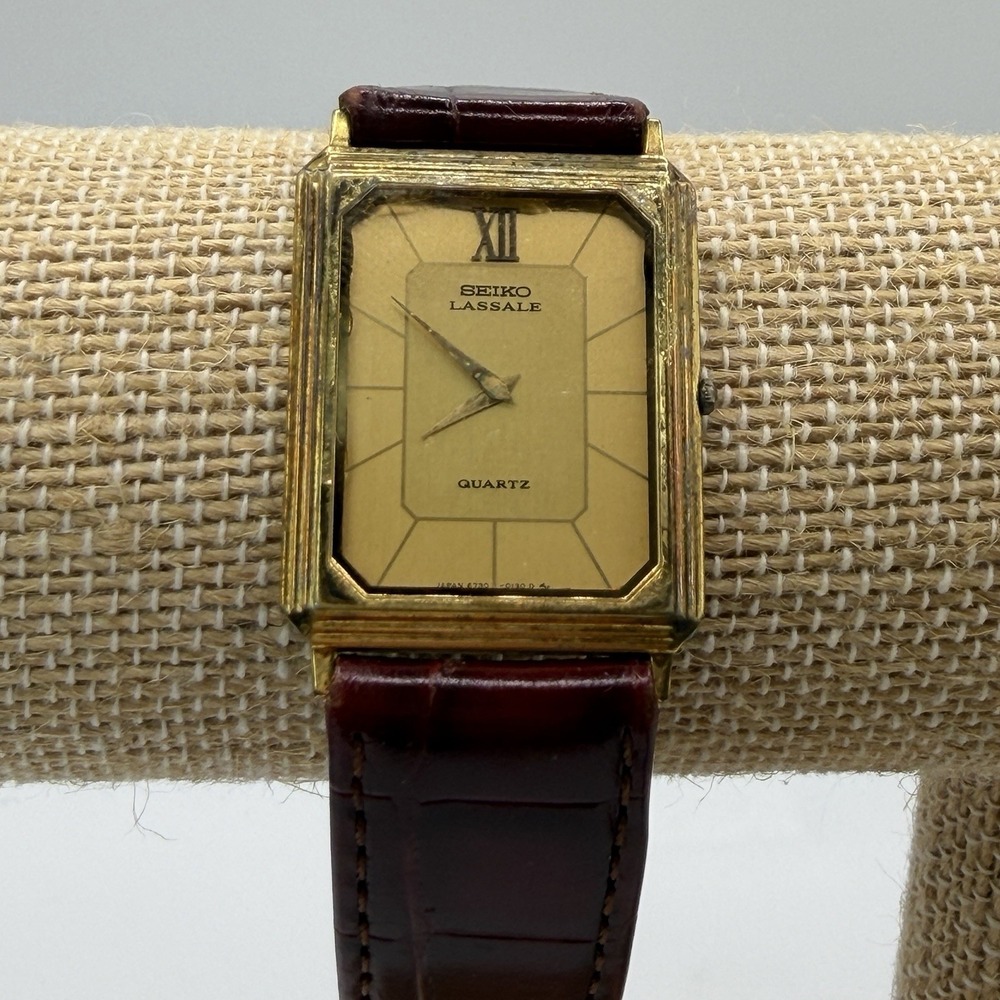 Vintage Seiko Lassale Men's Watch Quartz Gold Ultra-Thin Dress Tank 6730-5069